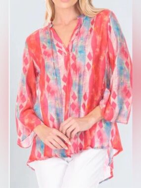 APNY Boho-Chic Tunic Top M Multi-Color NWOT V-Neck Tribal Breezy Flowy Bold